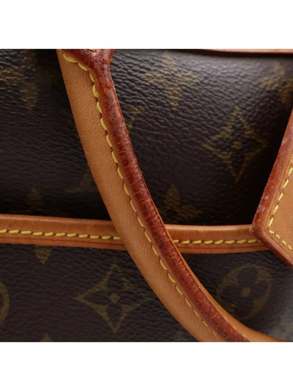 Louis Vuitton Monogram Deauville Handbag Brown Leather Gold